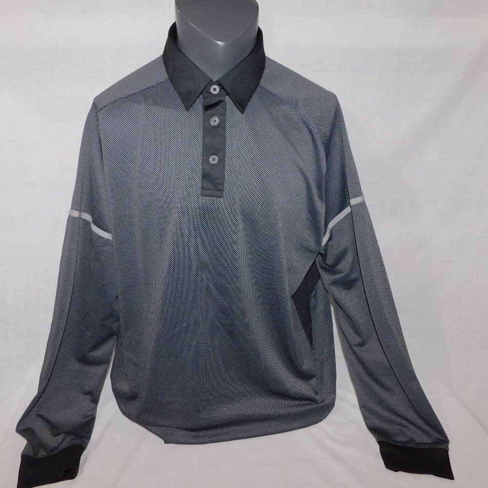 Callaway Black White Reflective Detail Long Sleeve Golf Polo Shirt Mens XL